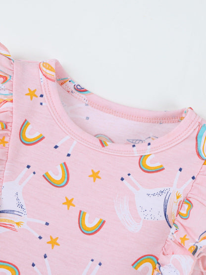 Children's Unicorn Print Ruffle Sleeve Casual Dress