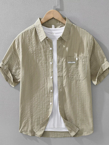 Men's Plus Size Breathable Striped Short Sleeve Shirt