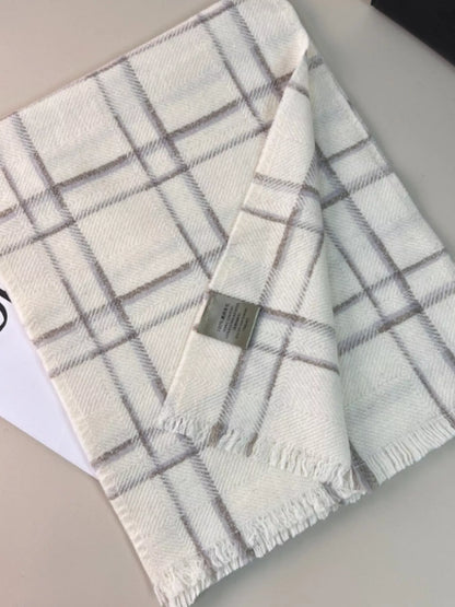 100% Wool Raw Hem Plaid Scarf