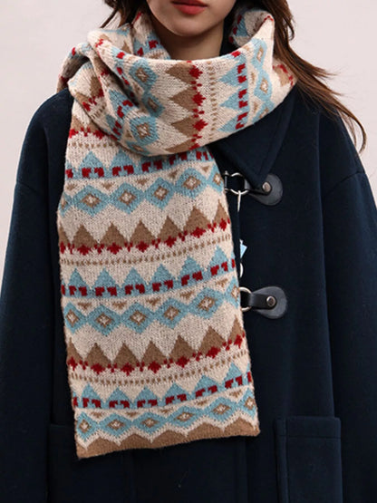 Vintage Geometric Knitted Scarf