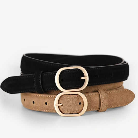 Leather Belt with Golden Buckle