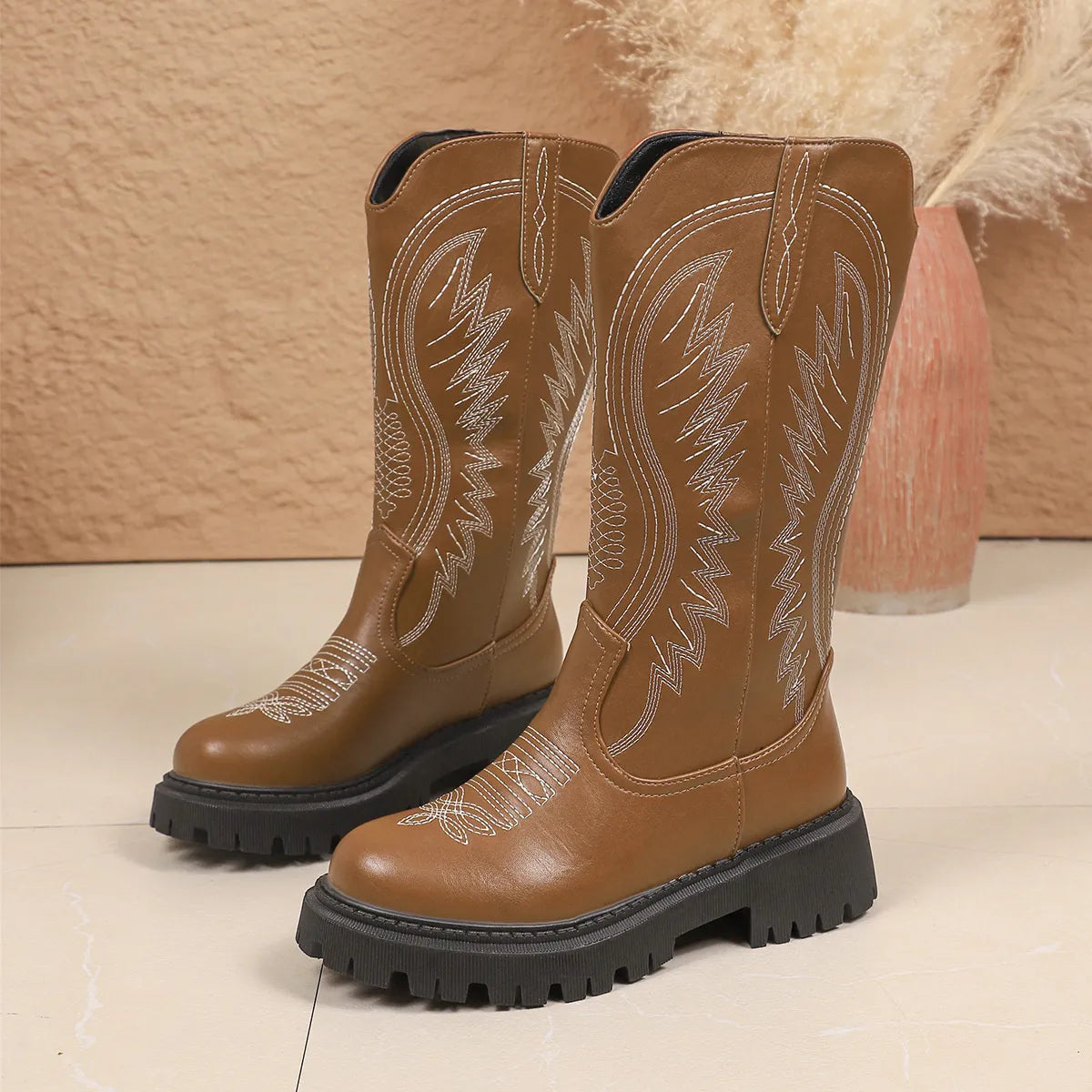 Round Toe Block Heels Boots