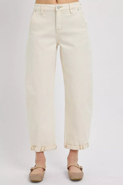 RISEN High Rise Relaxed Barrel Cuffed Jeans