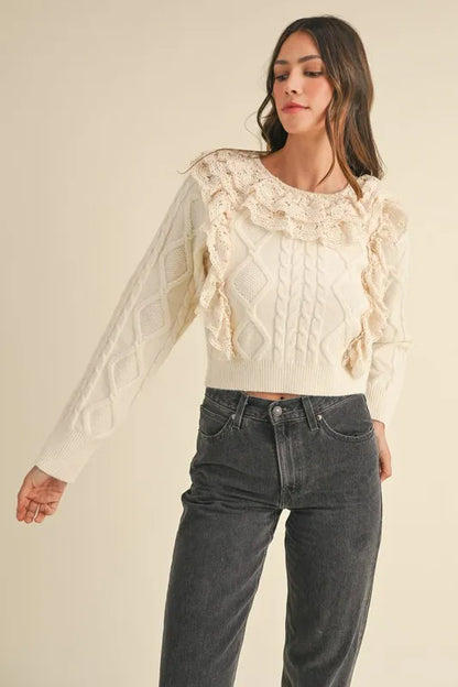 MABLE Ruffled Lace Crochet Sweater