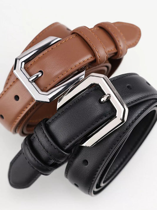 Classic Leather Belt with Silver Buckle