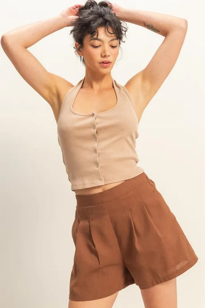 HYFVE Halter Neck Buttoned Washed Top
