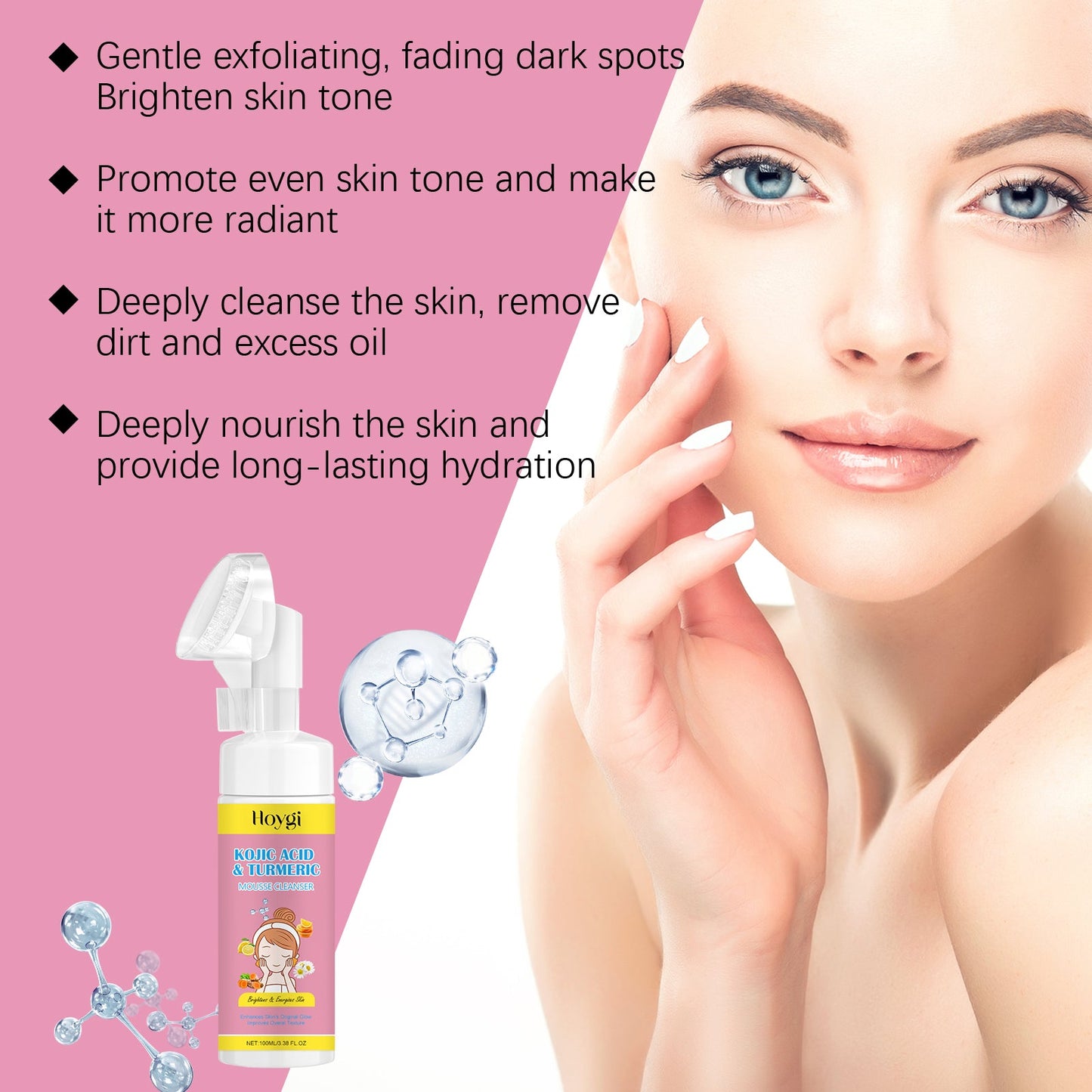 Hoygi Turmeric Kojic Acid Mousse Cleanser Facial Cleansing Hydrating Moisturizing And Rejuvenating Cleanser
