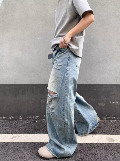 Men's Full Size Distressed Wide Leg Jeans Plus Size