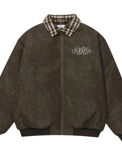 Men's Plaid Collar Detail Zip Up Jacket