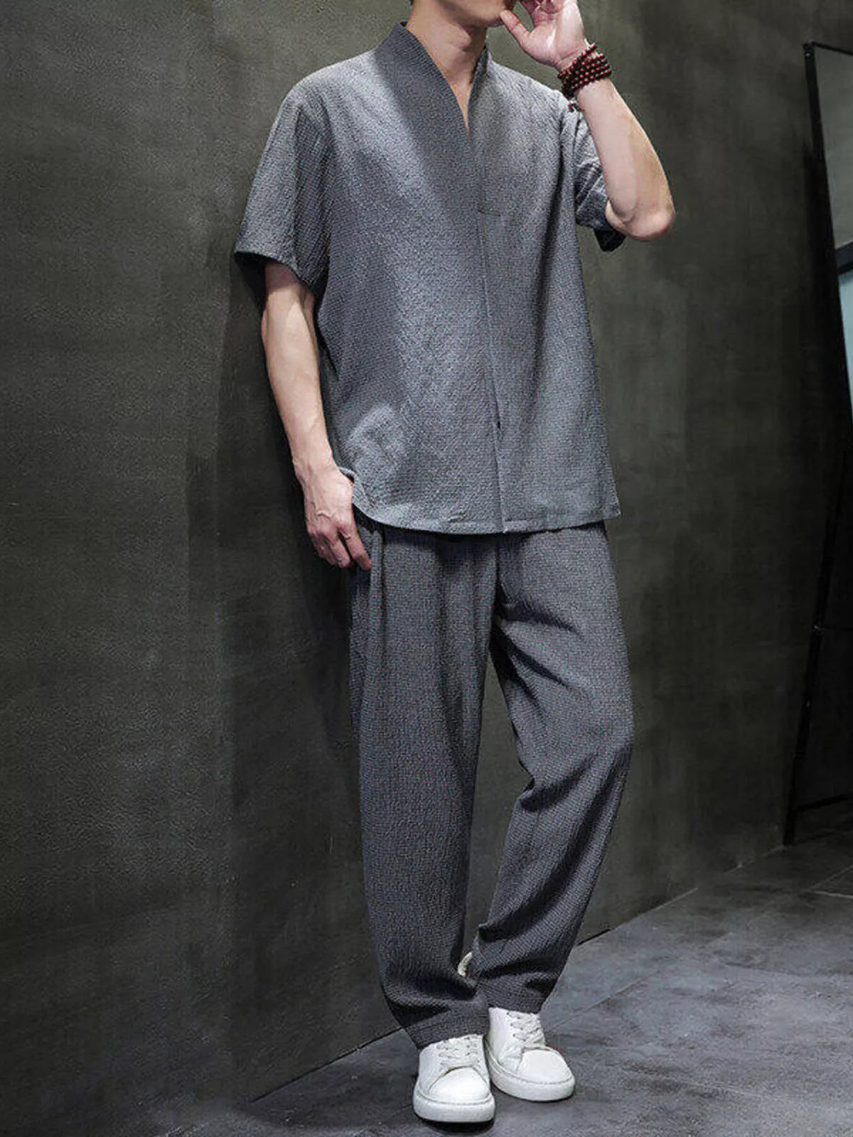 Men's Plus Size Casual Short Sleeve Top and Pants Set