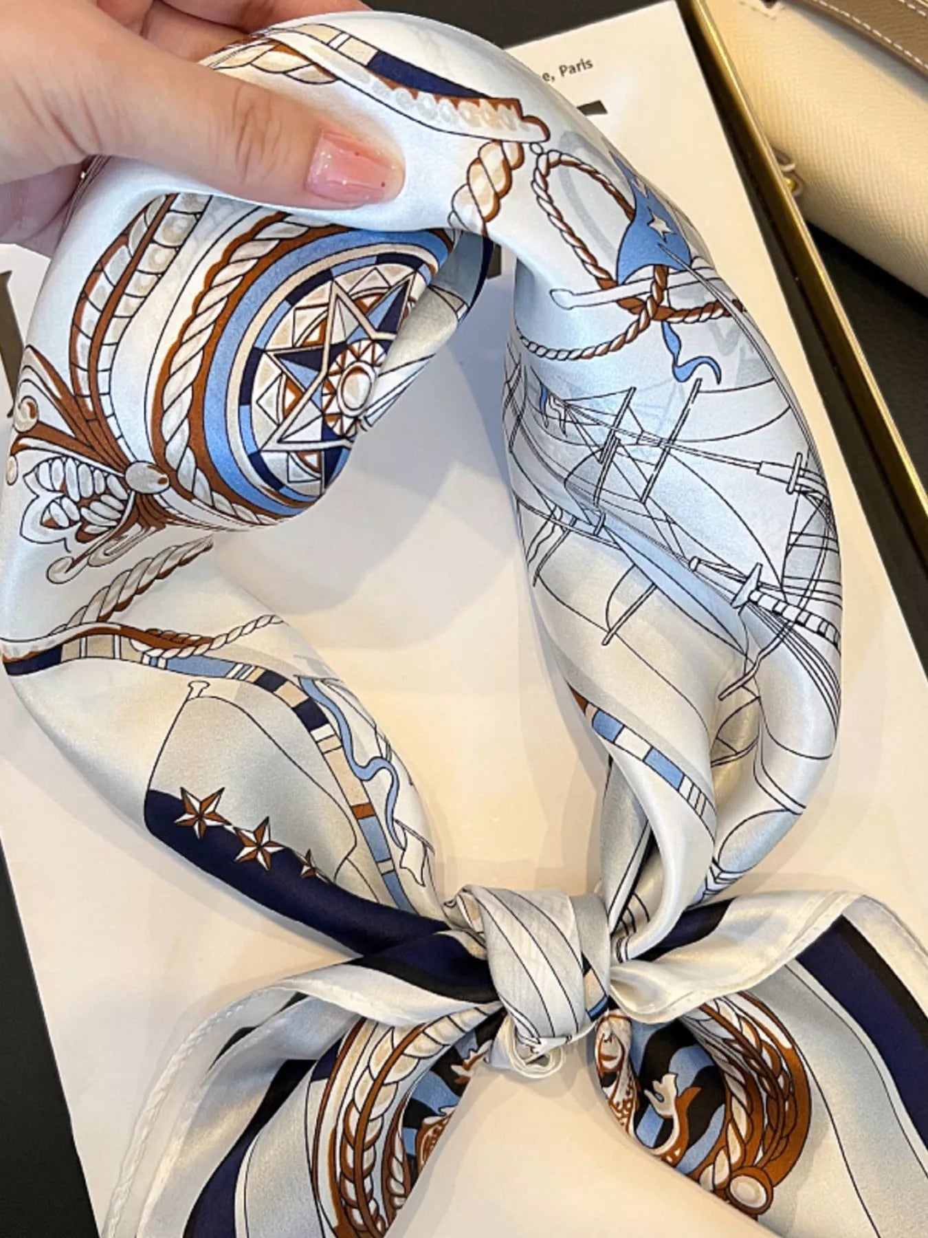 Nautical Print Silk Square Scarf