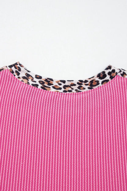Leopard Trim Twist Ribbed Top and Shorts Set
