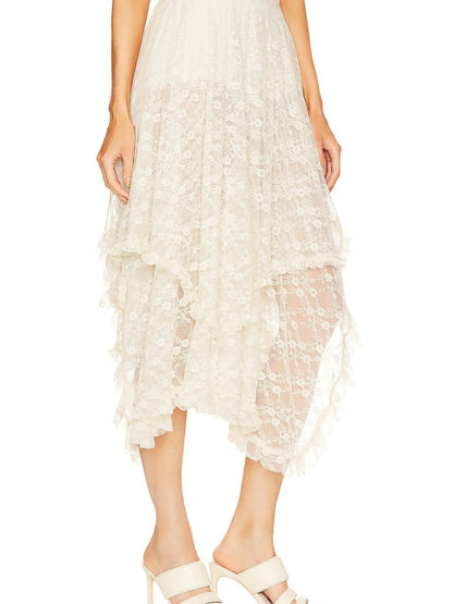 Asymmetrical Lace Midi Skirt