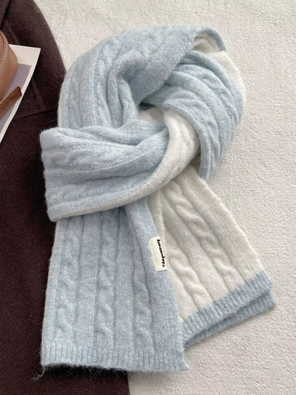 Two Tone Cable knit Warm Scarf
