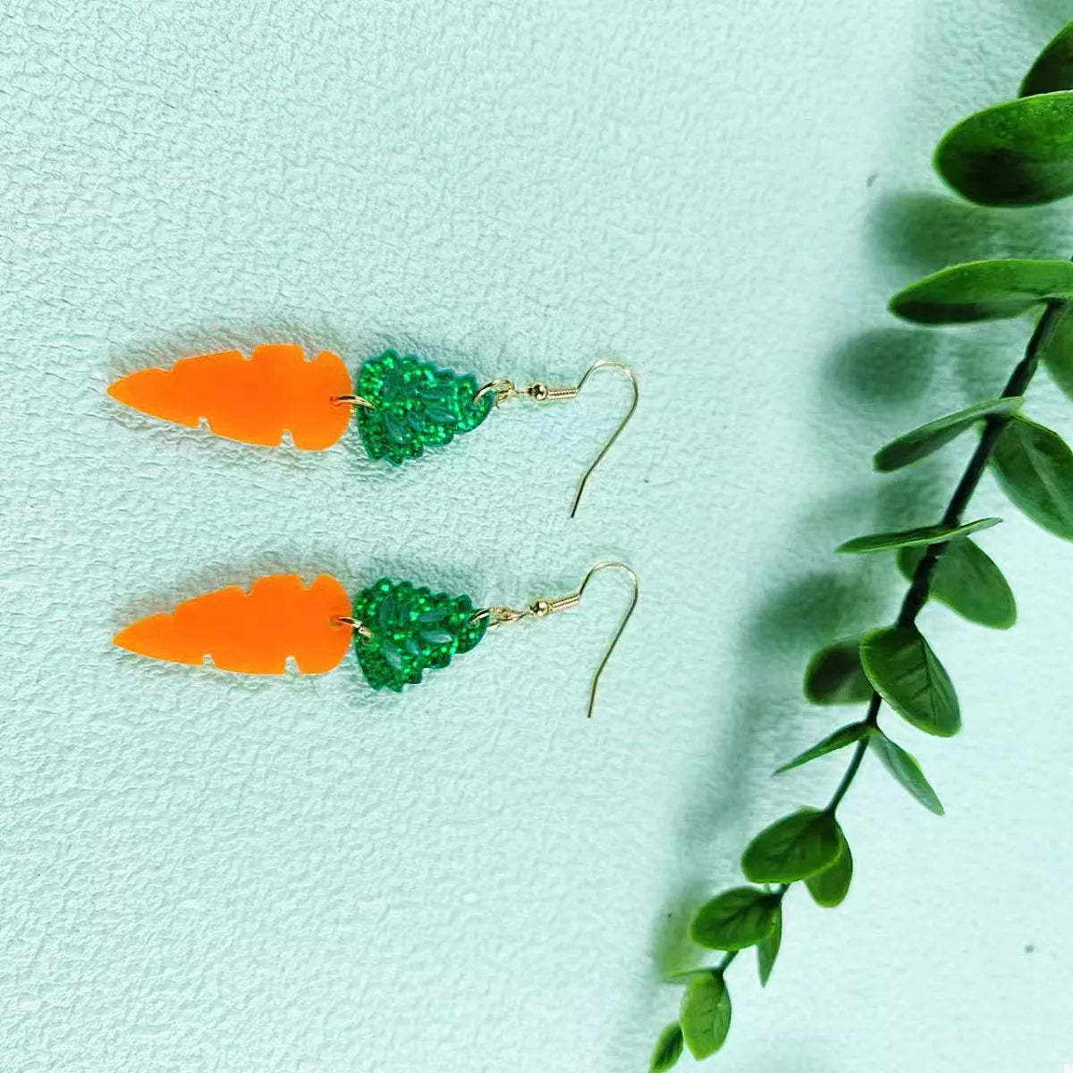 Carrot & Leaf Dangle Earrings