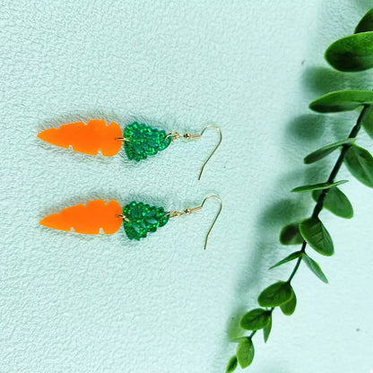 Carrot & Leaf Dangle Earrings