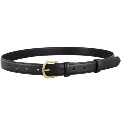 Skinny Leather Belt with Golden Buckle