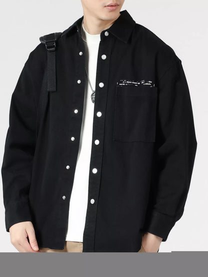 Men's Casual Solid Color Long Sleeve Snap-Down Shirt