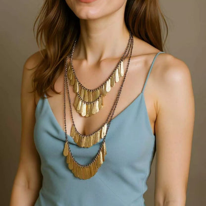 4-Piece 18K Gold-Plated Iron Tassel Necklace