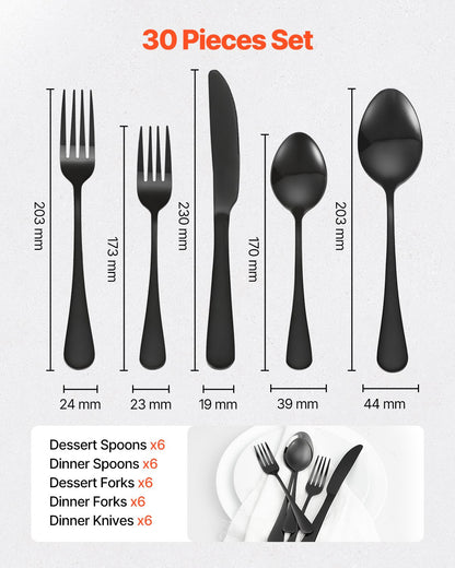 30-Piece Silverware Set Stainless Steel Cutlery Flatware Utensil Kitchen For 6