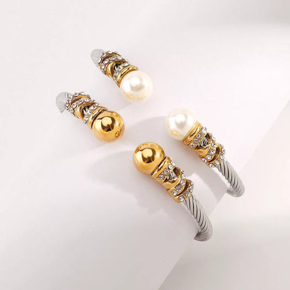 Synthetic Pearl Stainless Steel Bracelet