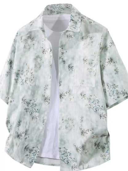Men's Plus Size Tropical Print Short Sleeve Casual Shirt