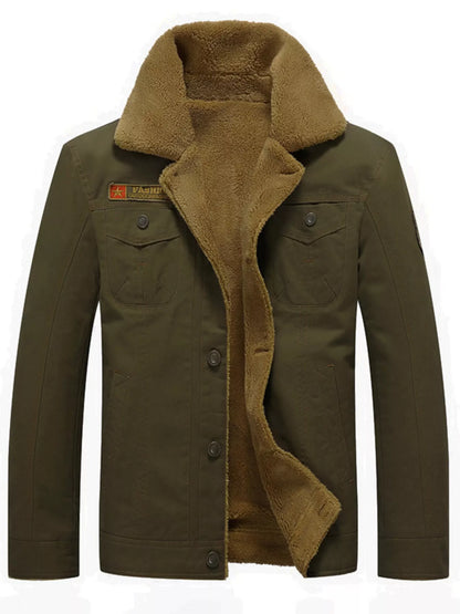 Men's Plus Size Button Up Fleece Lined Jacket