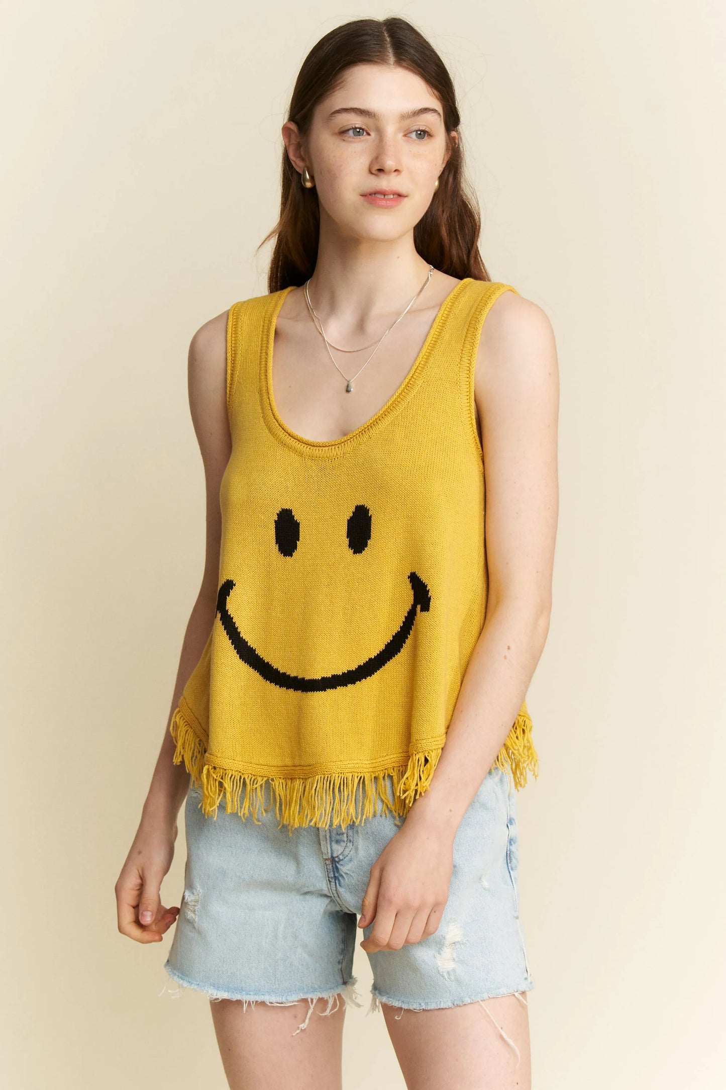 Jade By Jane Full Size Smiley Fringe Tank Top Plus Size