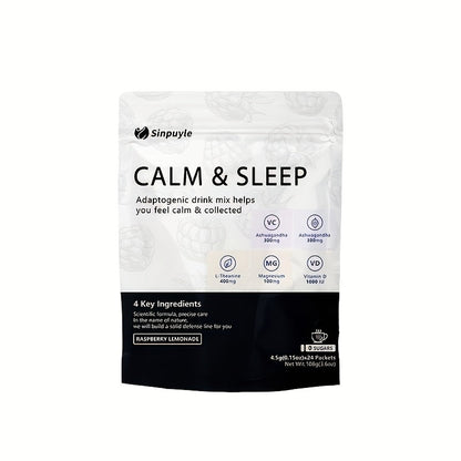 Calm & Sleep Adaptogenic Drink Mix - Raspberry Lemonade, 0 Sugars - L-Theanine, Ashwagandha & Magnesium For Relaxation & Rest, 24 Packets