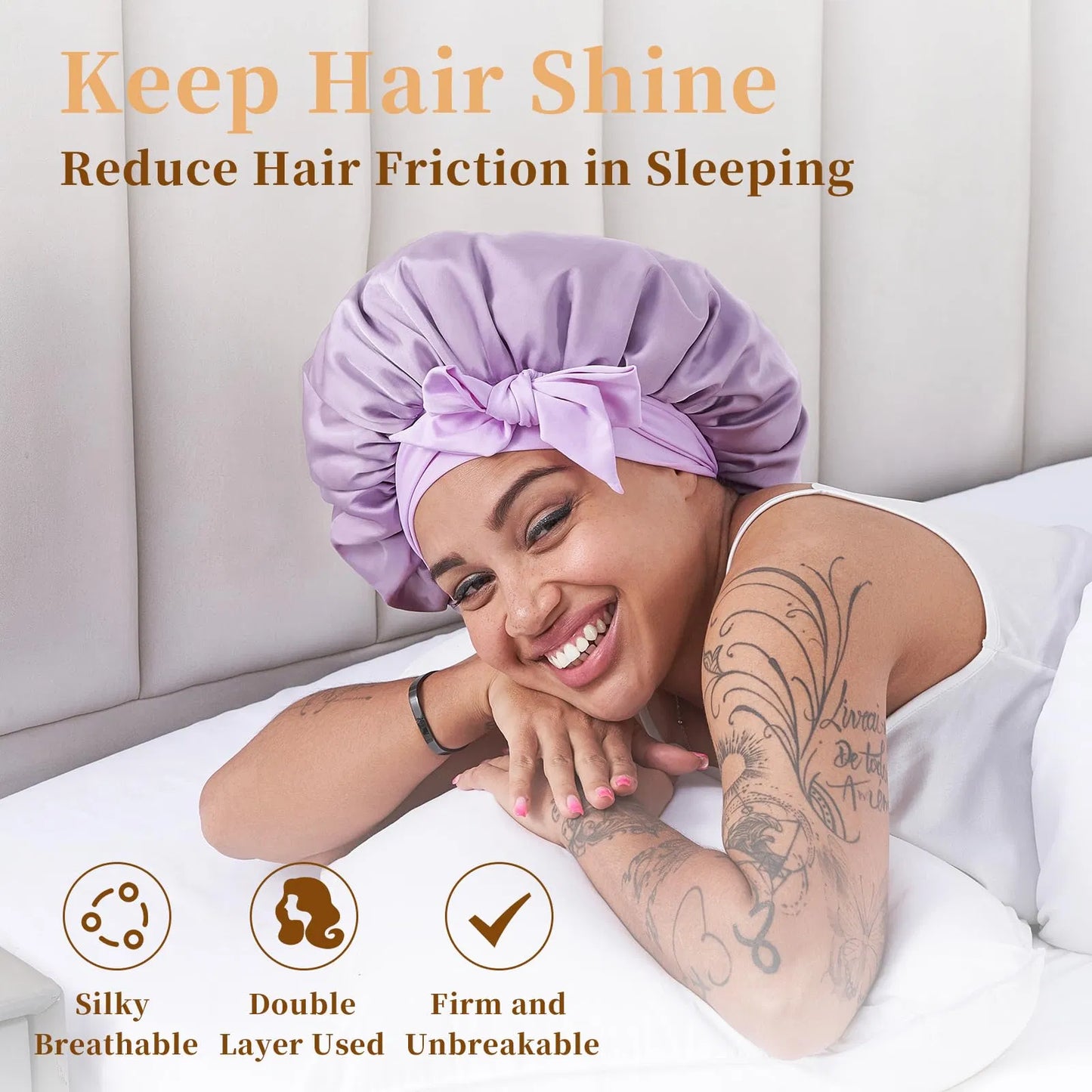 Silk Bonnet For Sleeping Women, Satin Hair Bonnet For Sleeping For Wavy Curly Natural Hair Women Men - Red