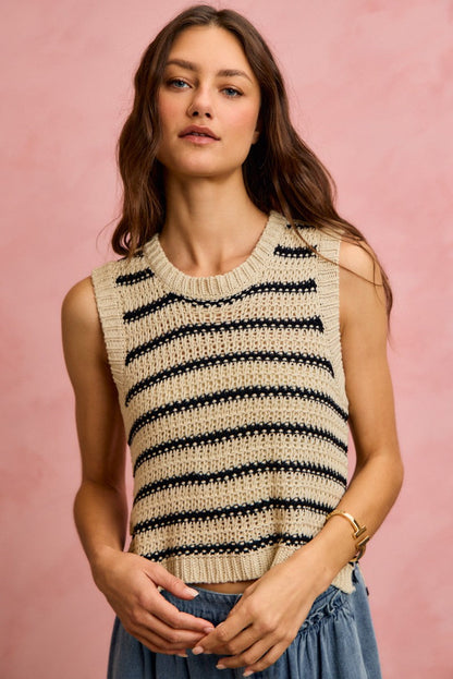 SO ME Low Gauge Textured Stripe Sleeveless Sweater Top