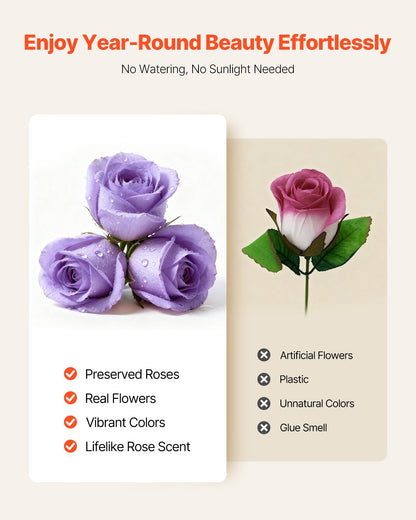 Forever Flowers, 50 Preserved Roses In A Box, Eternal Flowers Immortal Bouquet Birthday Present For Women Her Wife Mothers, Anniversary, Valentine's Day,Christmas, Lavender Purple