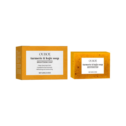 OUHOE Turmeric & Kojic Soap, Gentle Cleansing Skin Moisturizing Facial Body Care Soap