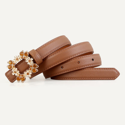 Rhinestone Buckle Leather Belt