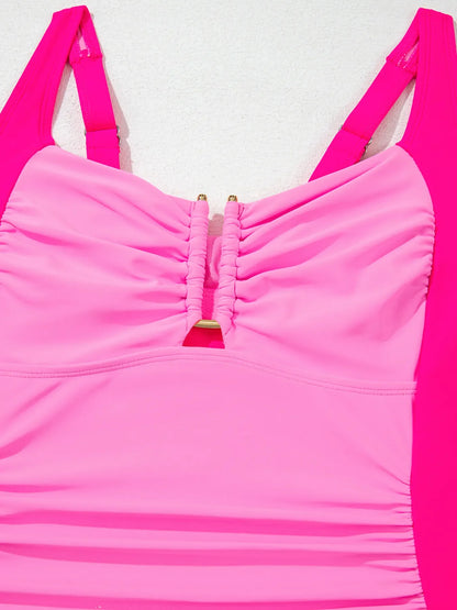 Ruched Tummy Control Tankini 2pcs Swimsuit