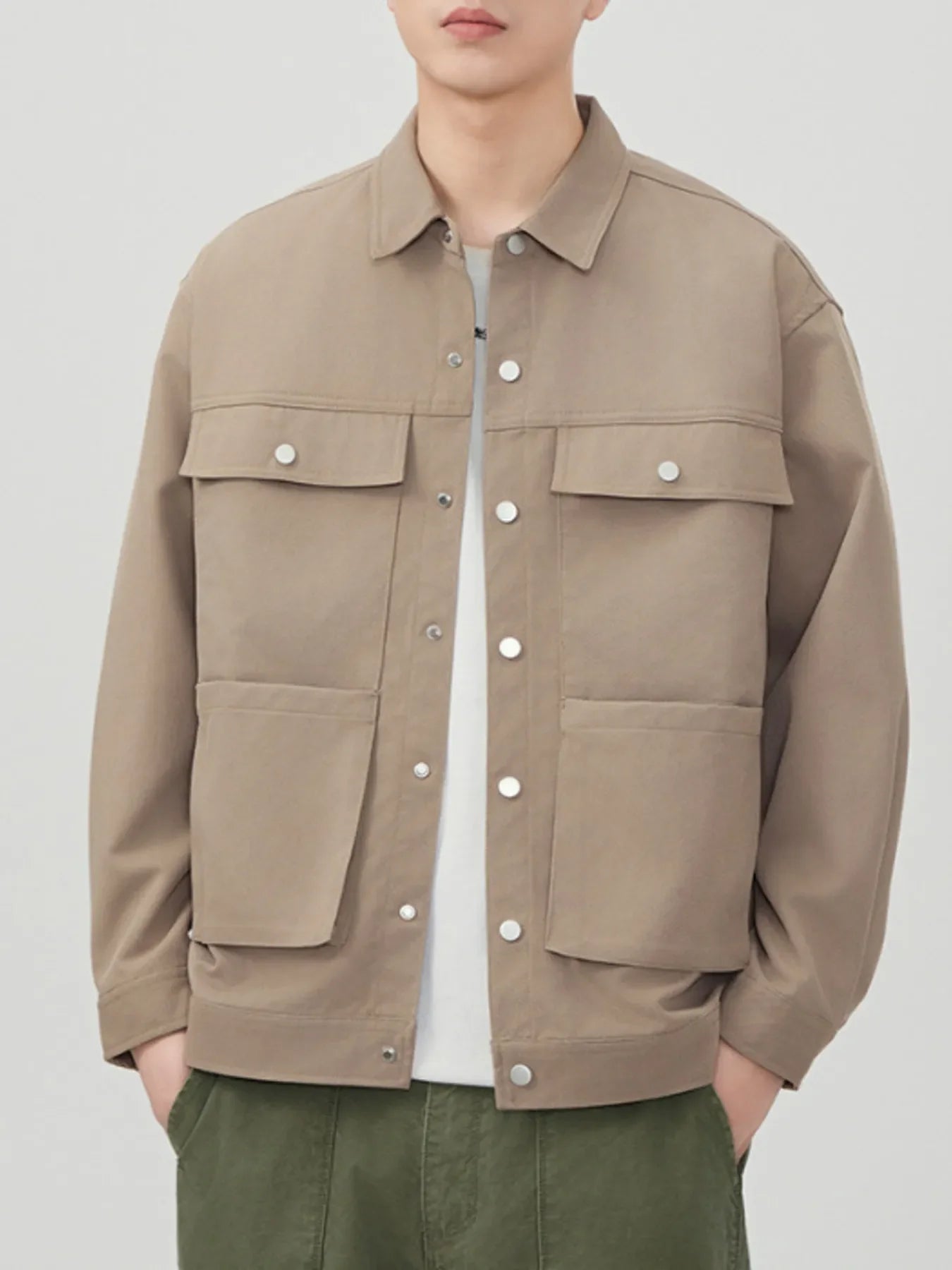 Men's Plus Size Casual Button-Down Long Sleeve Shacket