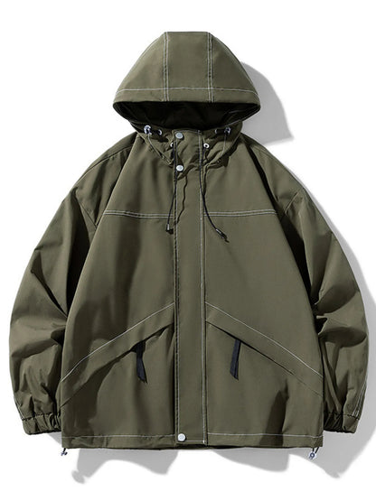 Men's Plus Size Drawstring Hooded Jacket