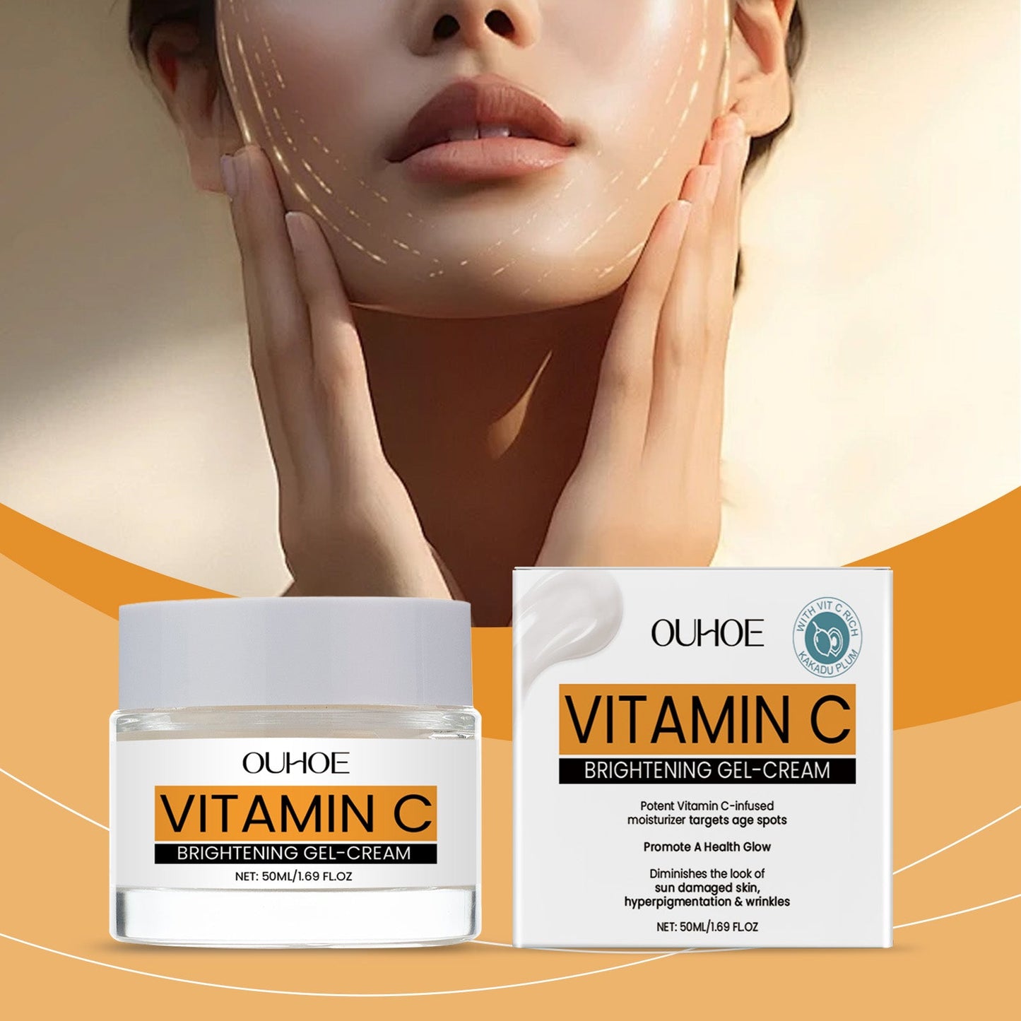 OUHOE Vitamin C Facial Gel Cream, Gentle Nourishing, Brightening, Moisturizing, Hydrating And Light Line Moisturizing Skin Cream