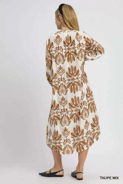 Umgee Mix Abstract Floral Print Midi Dress