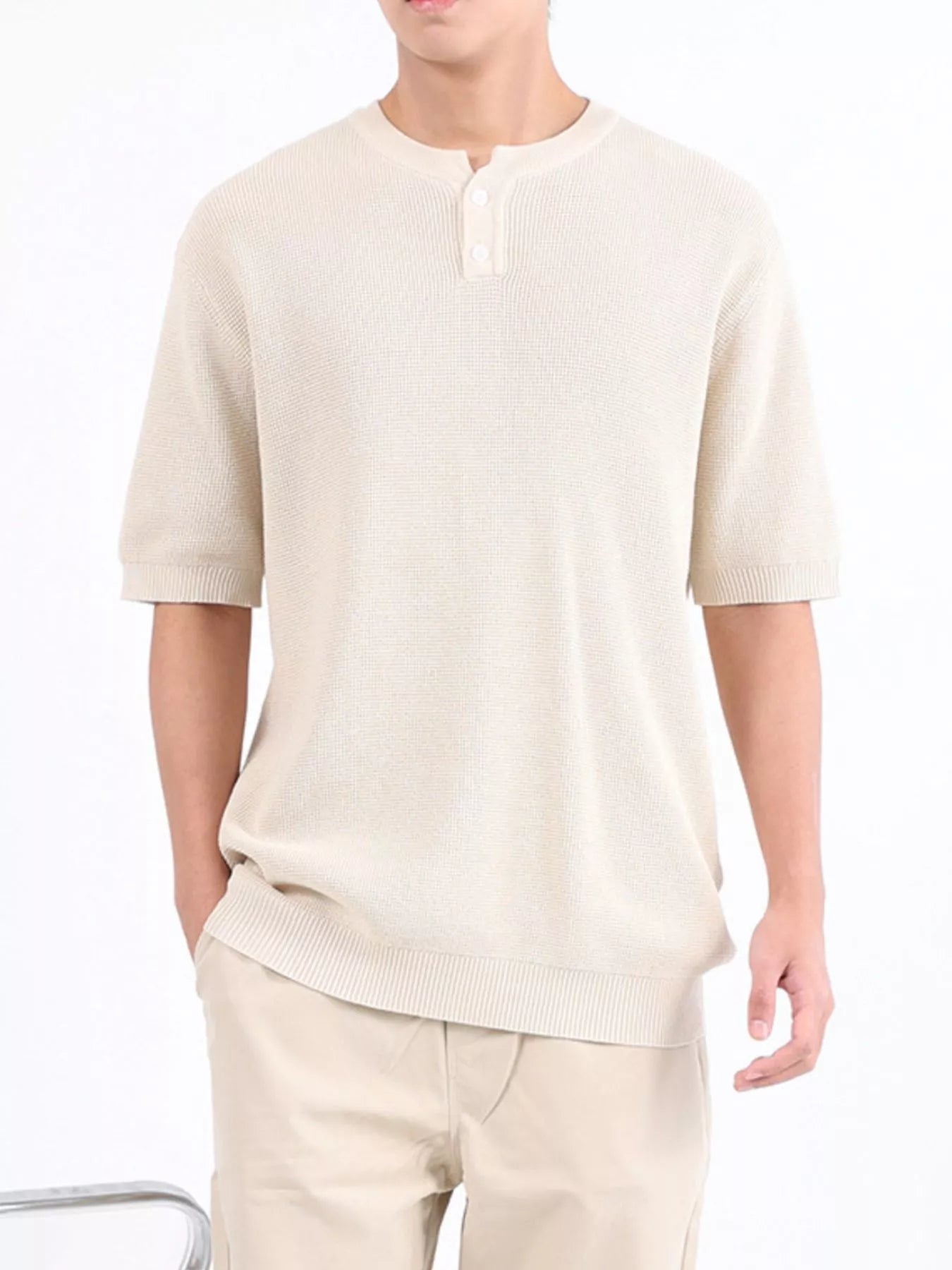 Men's Plus Size Textured Knit Henley T-Shirt