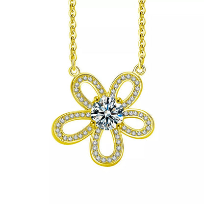 1 Carat Moissanite 925 Sterling Silver Flower Pendant Necklace