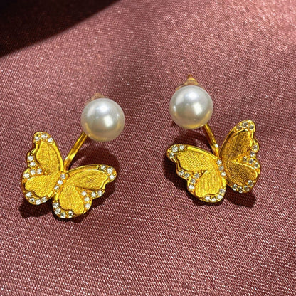18K Gold-Plated Pearl Butterfly Earrings