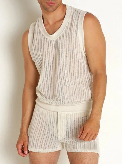 Men's Full Size Round Neck Tank and Shorts Set Plus Size