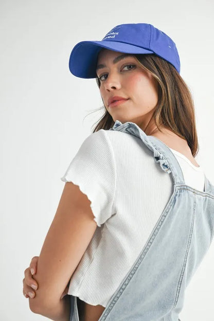 MABLE Square Neck Ruffle Shoulder Denim Overall Romper