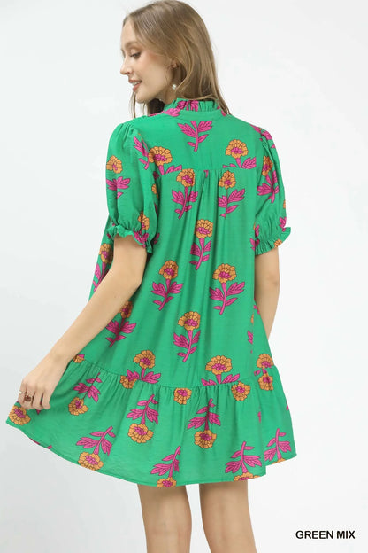 Umgee Floral Print Babydoll Dress