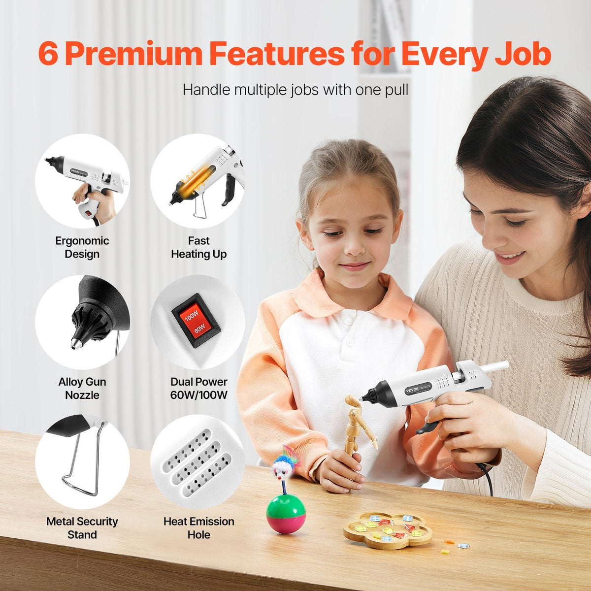 VEVOR Hot Glue Gun, Dual Power, Mini Hot Glue Gun With 20 Premium Glue Sticks And Oxford Cloth Bag, Fast Preheating & High Temp Melt Glue Gun For Crafts, Arts, DIY, Quick Home Repairs, White