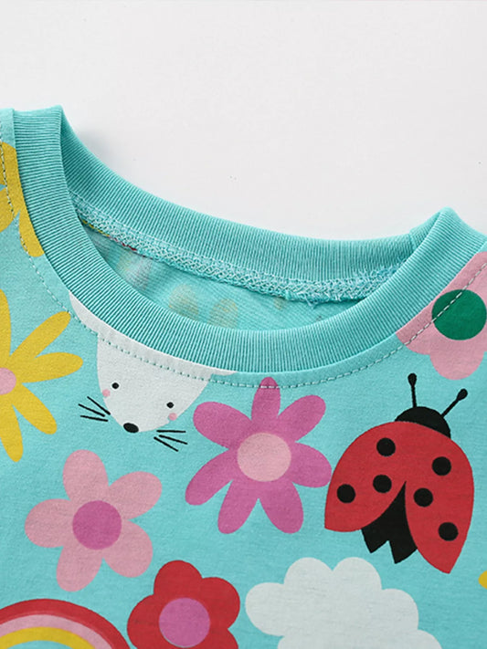 Children's Cute Cartoon Print Ruffle Hem Dress