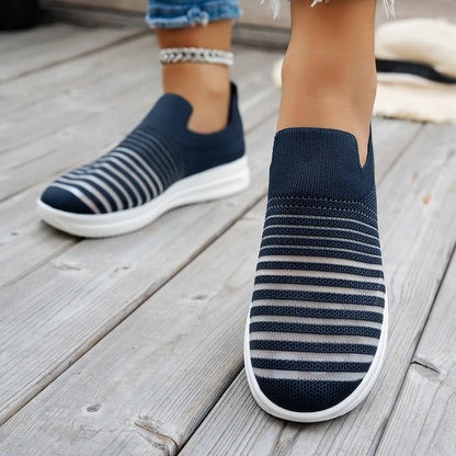 Striped Round Toe Platform Slip-Ons