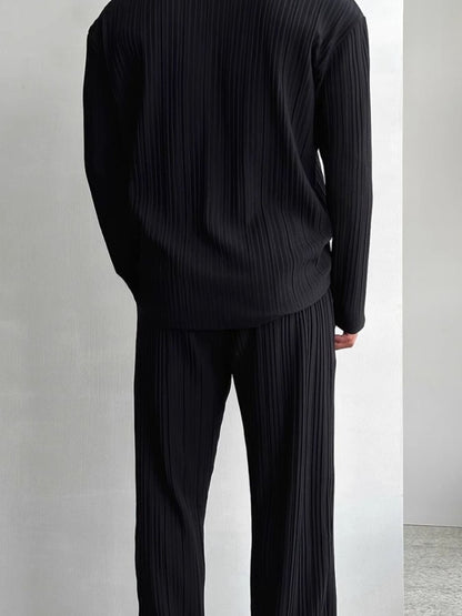 Men's Full Size Textured Button Up Shirt and Pants Set Plus Size