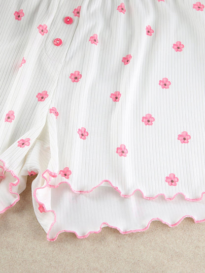Floral Print Ribbed Knit Top and Shorts Lounge Set